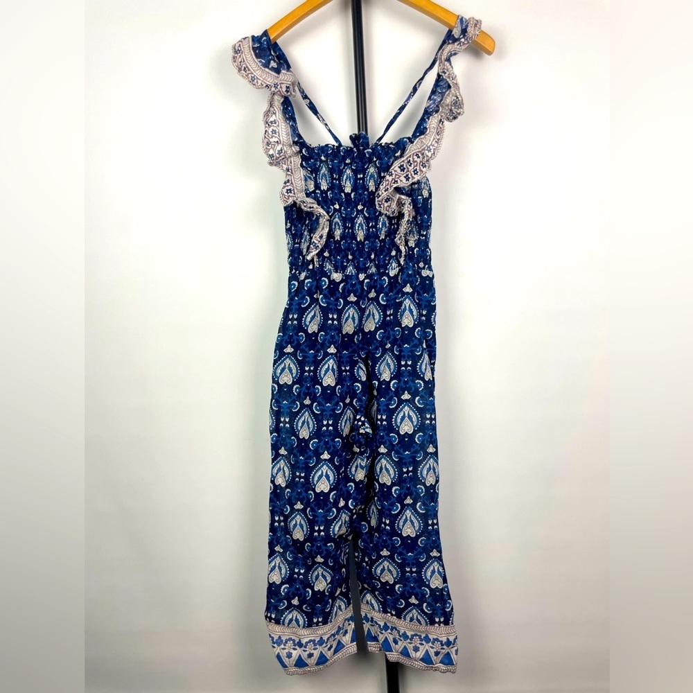 Sea New York Blue Floral Heart‎ Boho Cotton Smocked Jumpsuit
